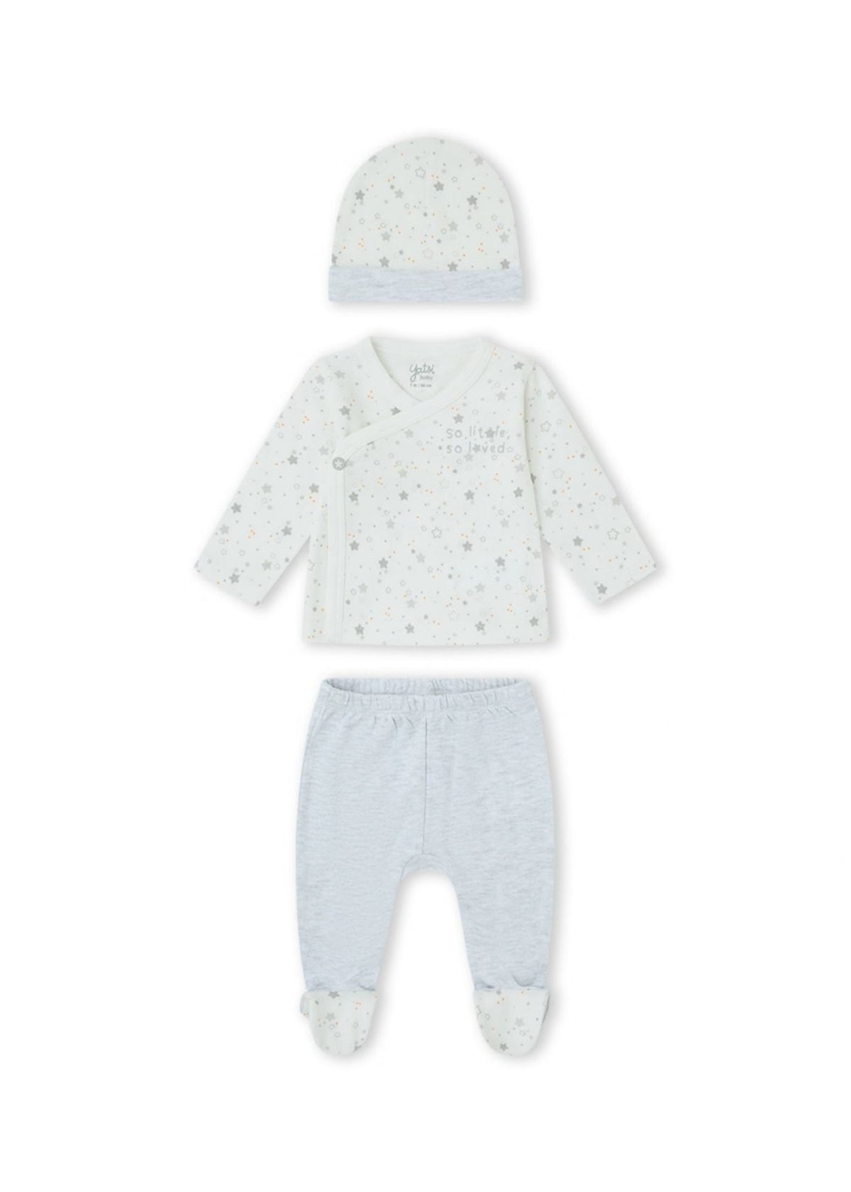 Conjunto de três peças em algodão para recém nascido