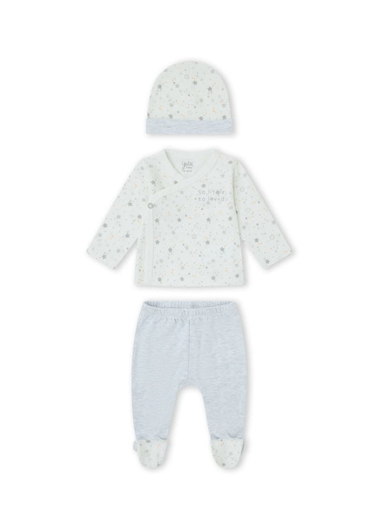 Conjunto de três peças em algodão para recém nascido