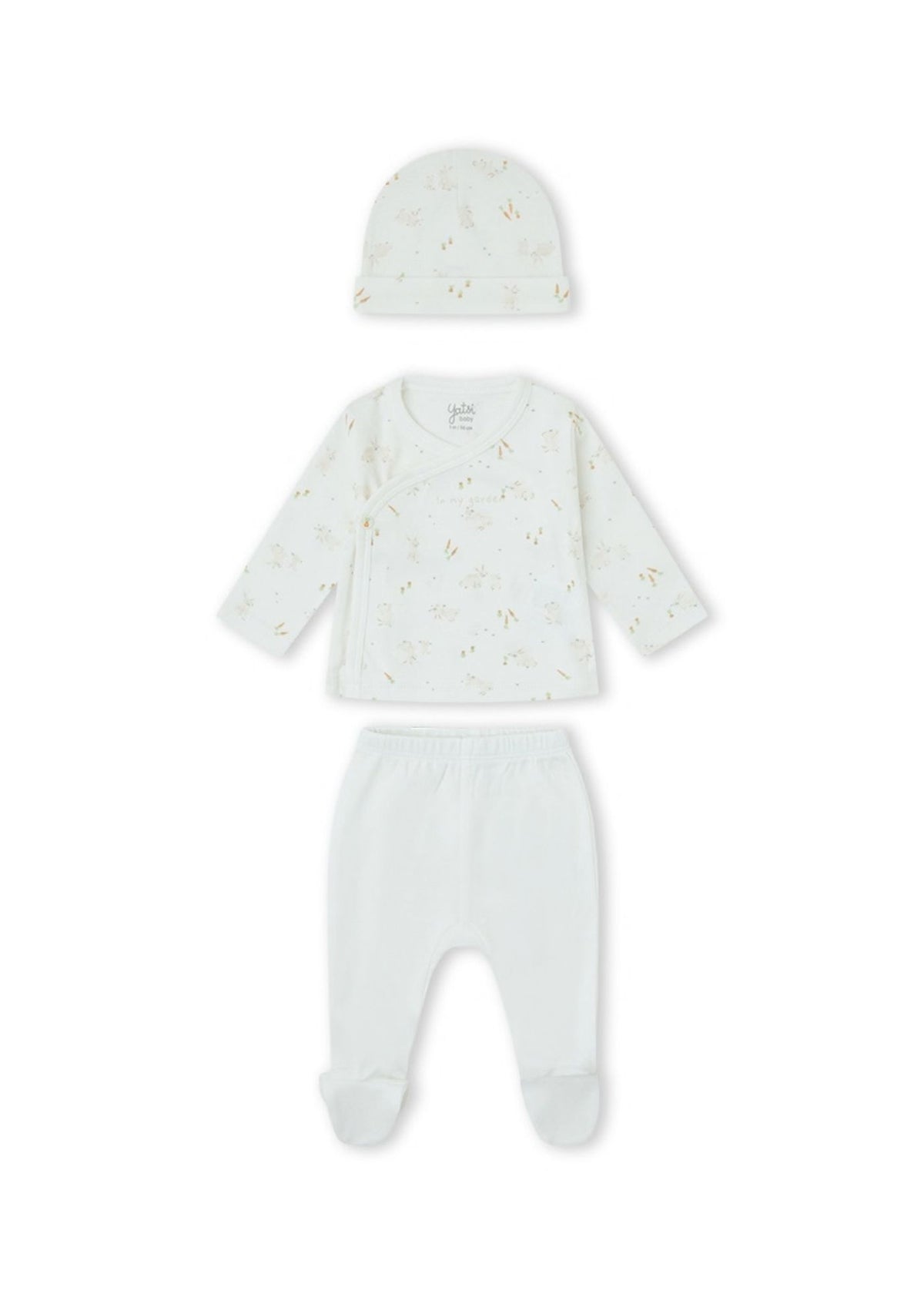 Conjunto de três peças em algodão para recém nascido