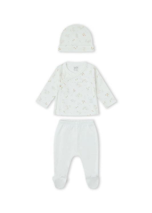 Conjunto de três peças em algodão para recém nascido