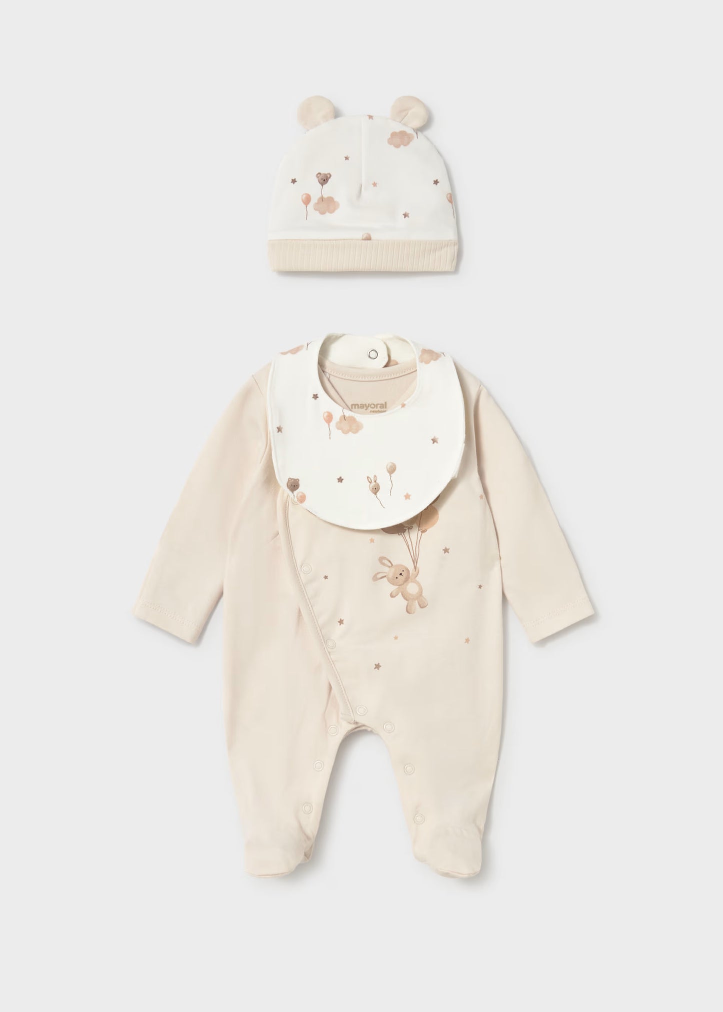 Pack de babygrow, gorro e babete para recém nascido, mayoral