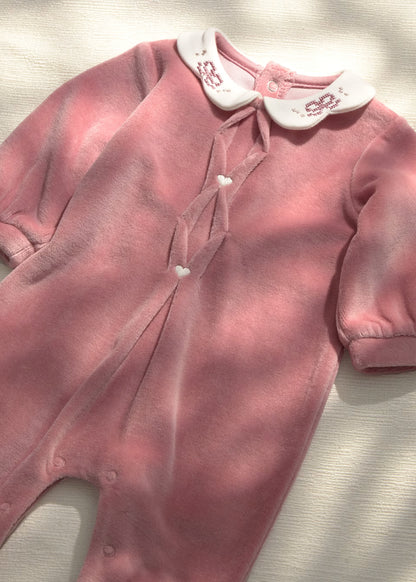Babygrow de veludo com gola e flores