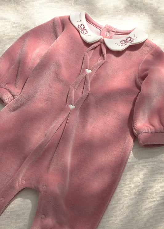 Babygrow de veludo com gola e flores