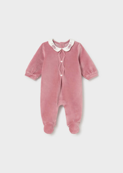 Babygrow de veludo com gola e flores
