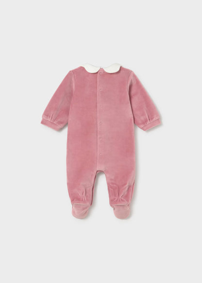 Babygrow de veludo com gola e flores