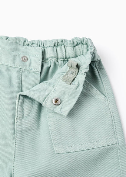 Calças de Sarja Paperbag para Bebé Menina, Verde Água
