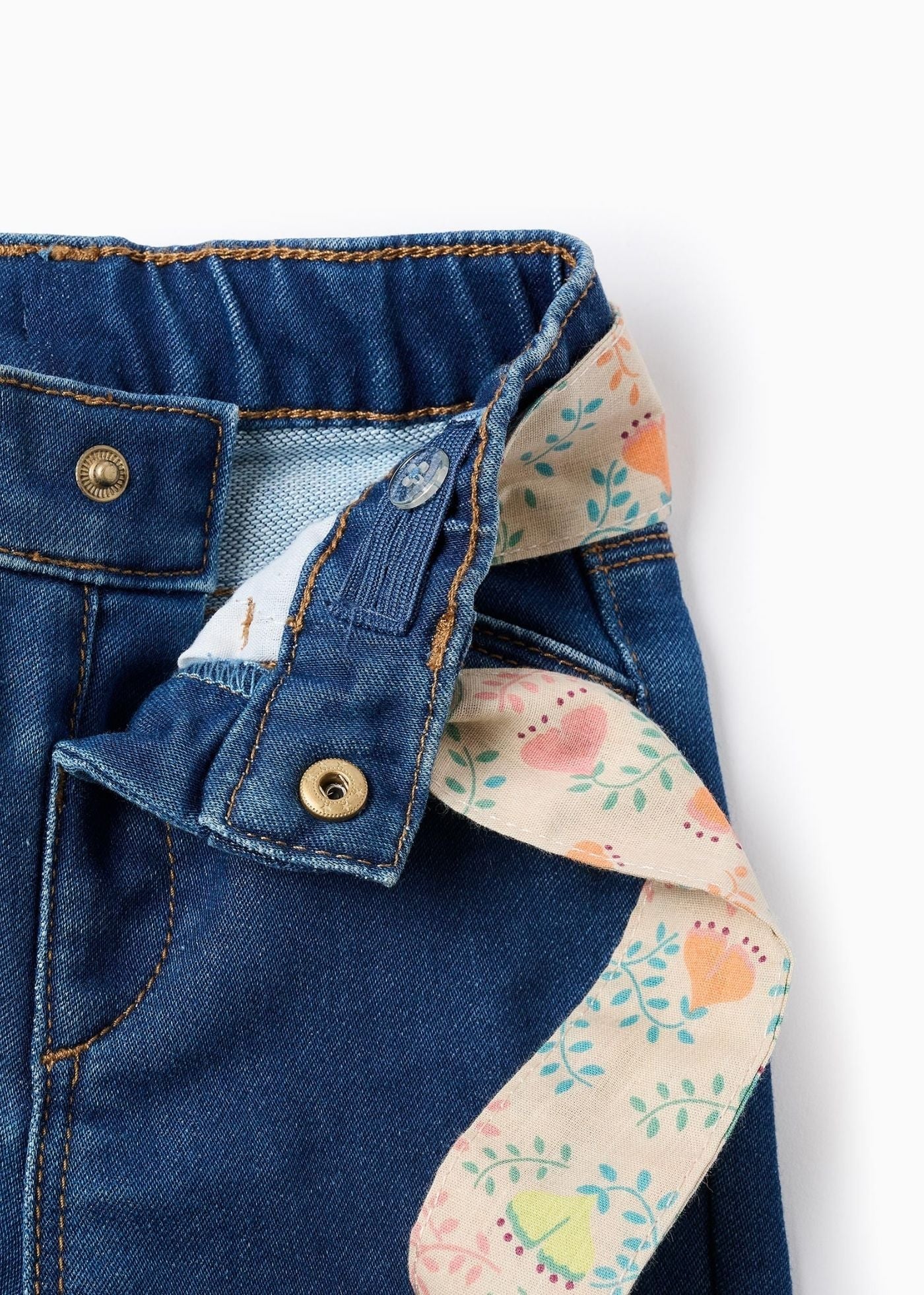 Calças de Ganga com Cinto Floral para Bebé Menina, Azul