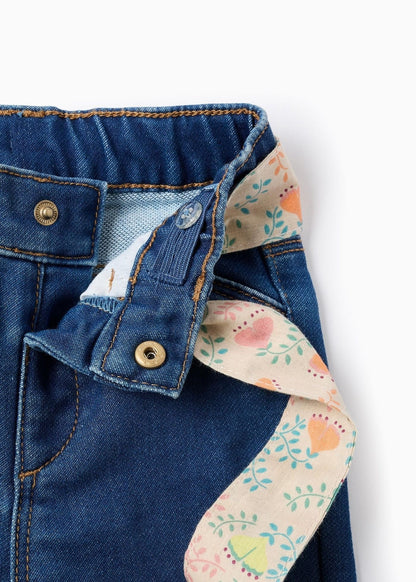 Calças de Ganga com Cinto Floral para Bebé Menina, Azul