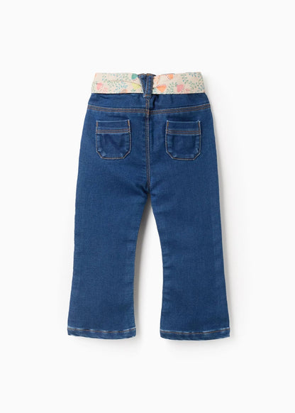 Calças de Ganga com Cinto Floral para Bebé Menina, Azul