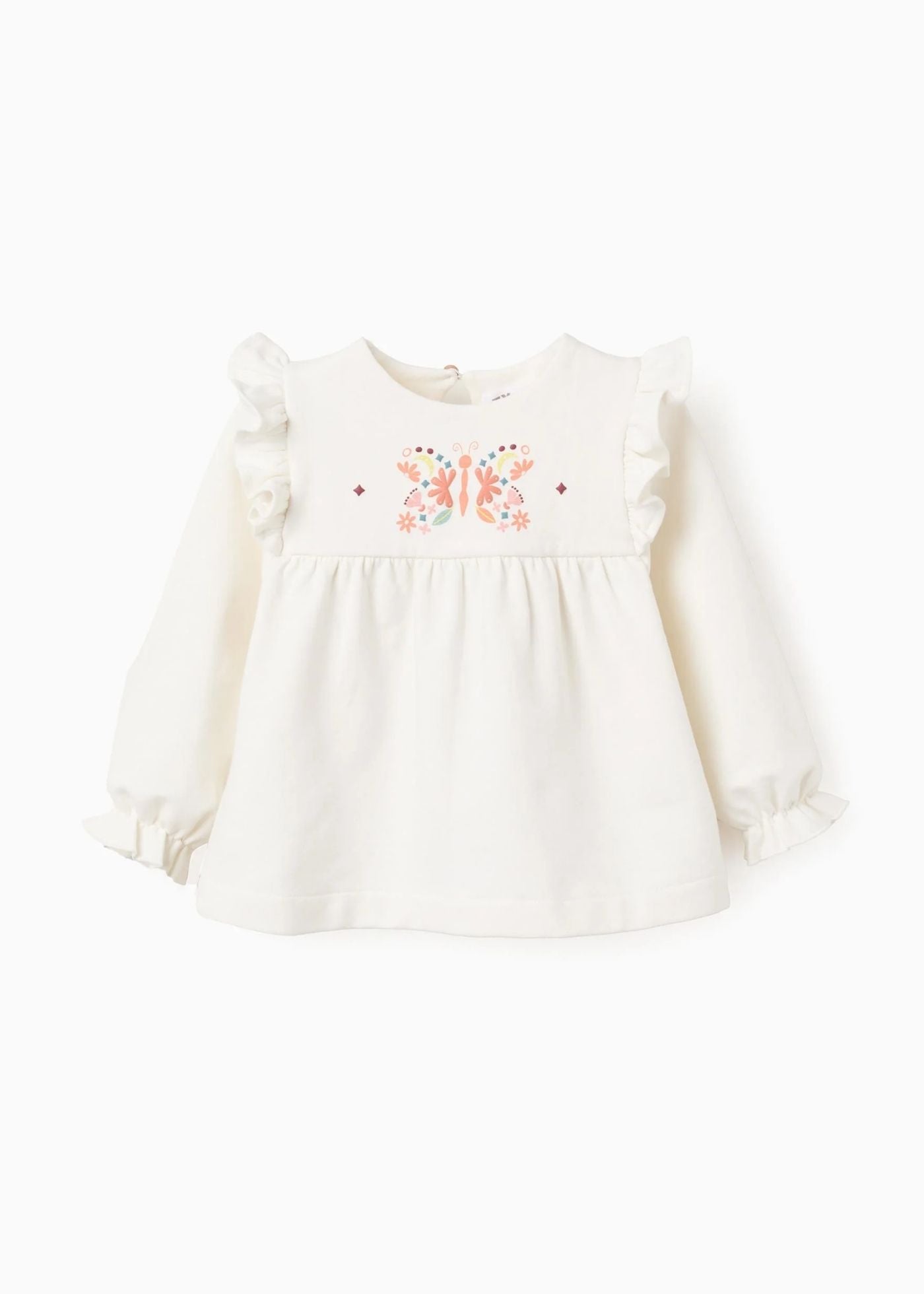 Sweat Cardada com Flores e Folhos para Bebé Menina, Branco