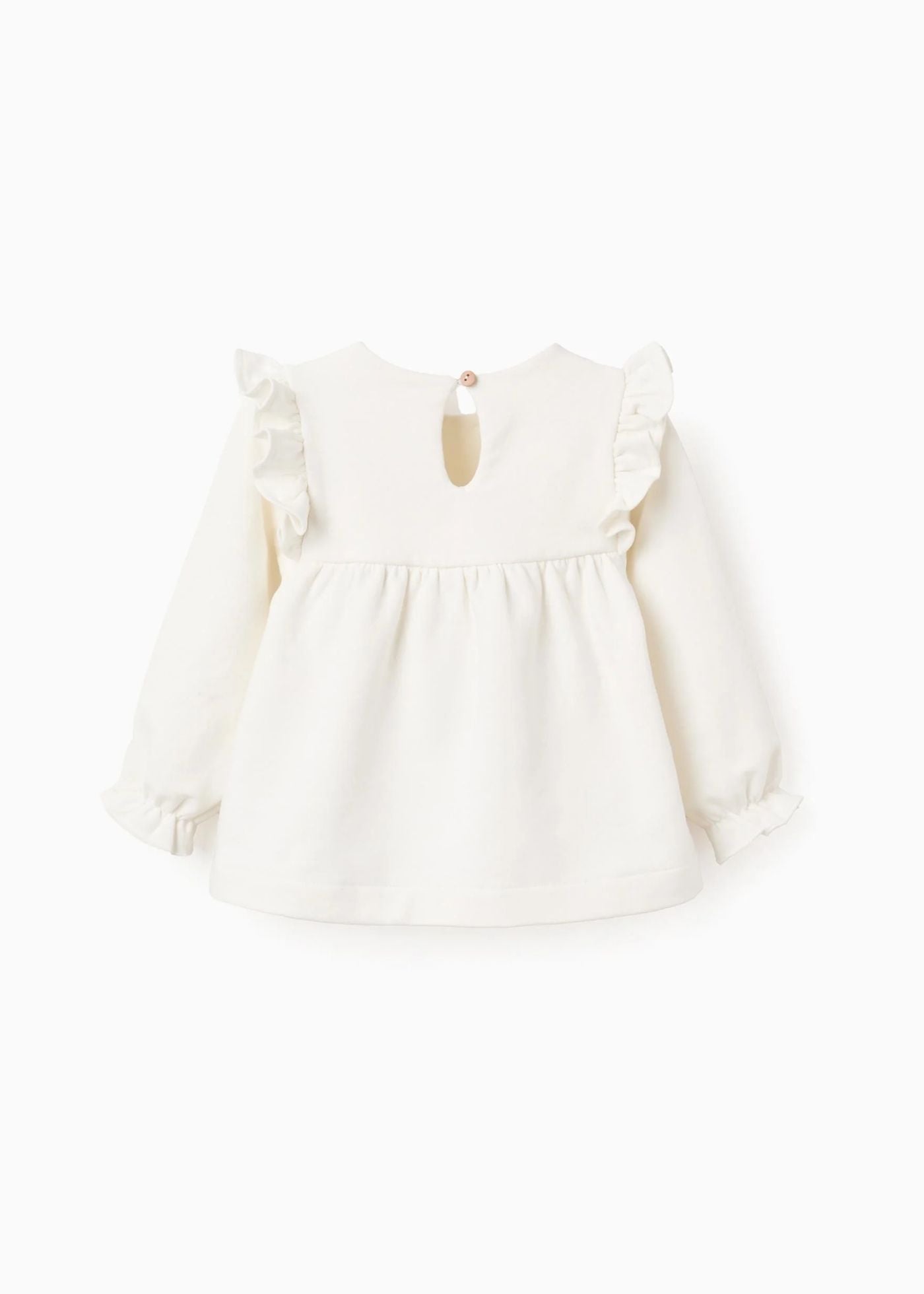 Sweat Cardada com Flores e Folhos para Bebé Menina, Branco