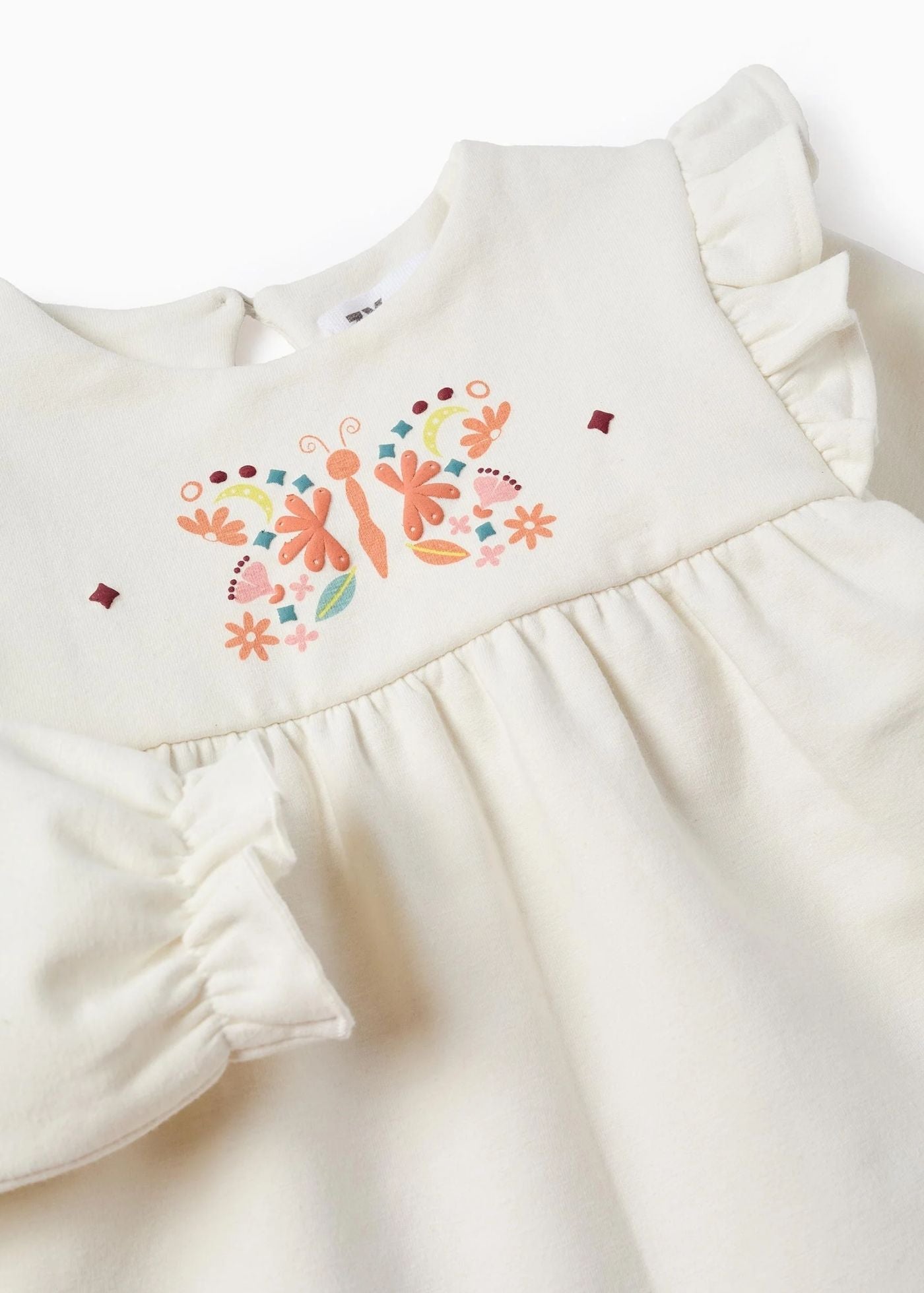 Sweat Cardada com Flores e Folhos para Bebé Menina, Branco