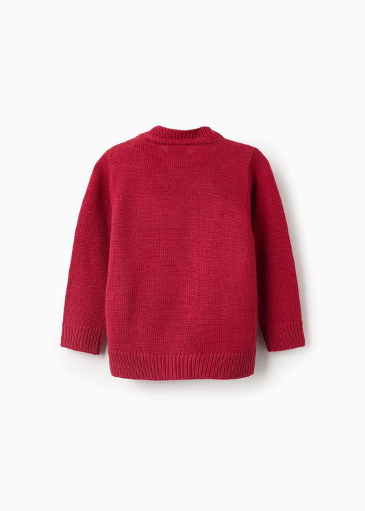 Camisola de malha com rena em jacquard para bebé menino, vermelho