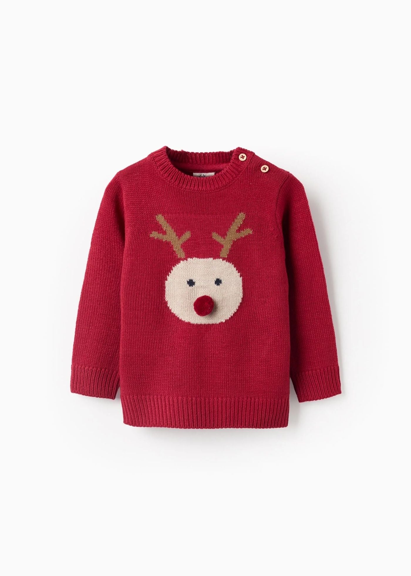 Camisola de malha com rena em jacquard para bebé menino, vermelho