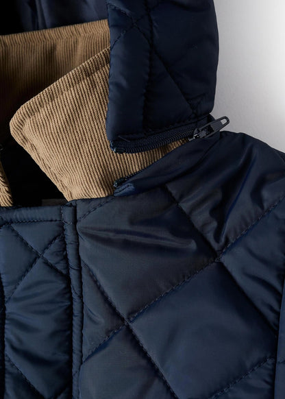 Parka Acolchoada com Capuz Amovível para Bebé Menino, Azul-escuro