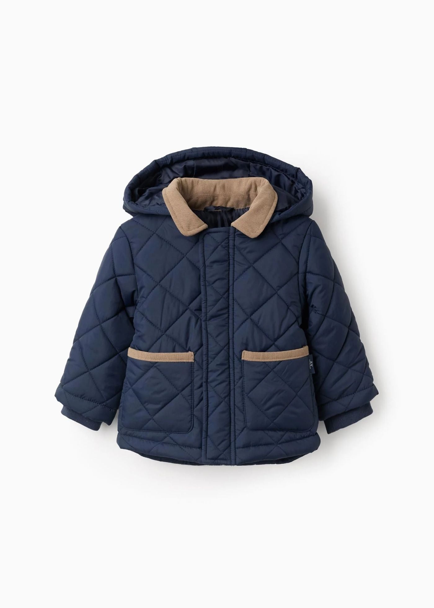 Parka Acolchoada com Capuz Amovível para Bebé Menino, Azul-escuro