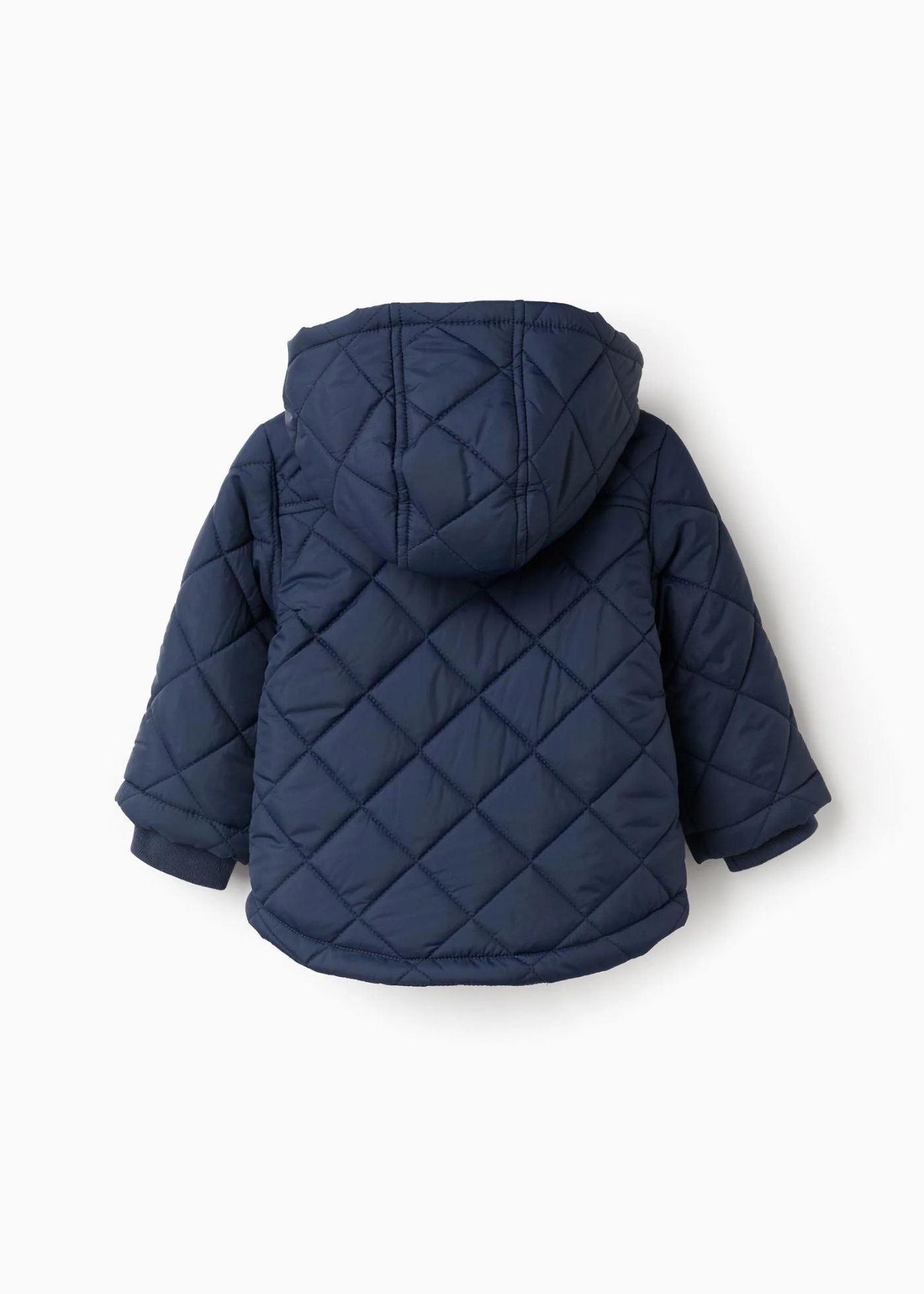 Parka Acolchoada com Capuz Amovível para Bebé Menino, Azul-escuro