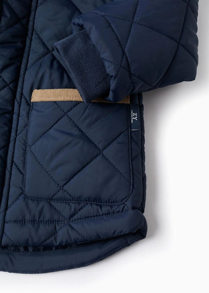 Parka Acolchoada com Capuz Amovível para Bebé Menino, Azul-escuro