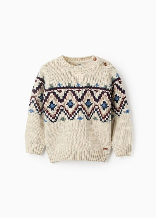 Camisola de Malha com Jacquard para Bebé Menino, Bege