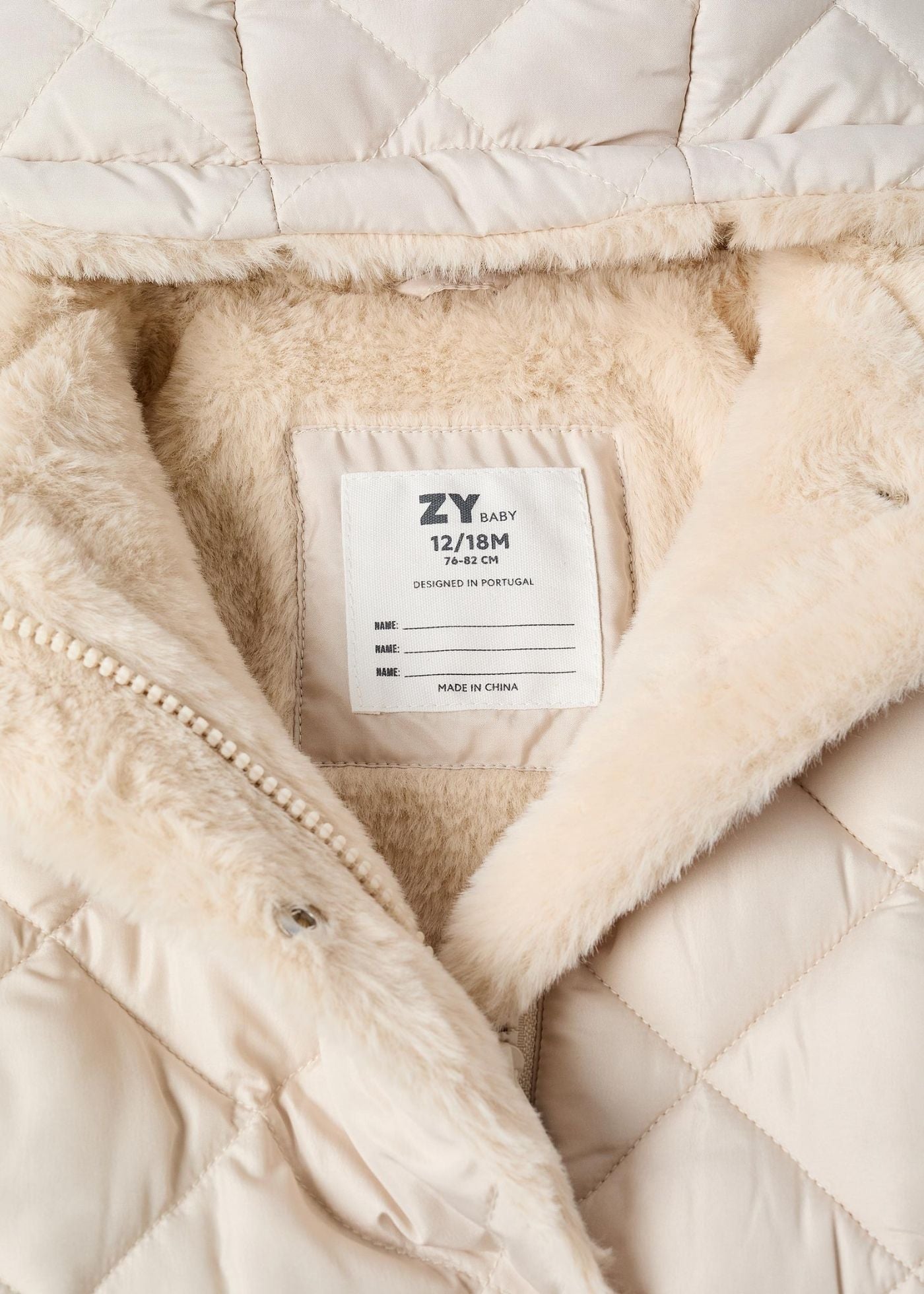 Parka Acolchoada com Forro Felpudo para Bebé Menina, Bege