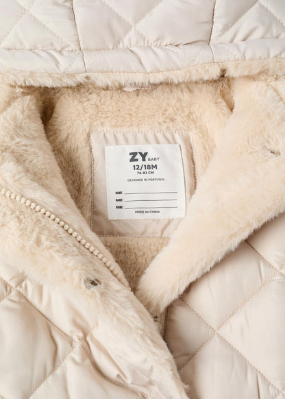 Parka Acolchoada com Forro Felpudo para Bebé Menina, Bege