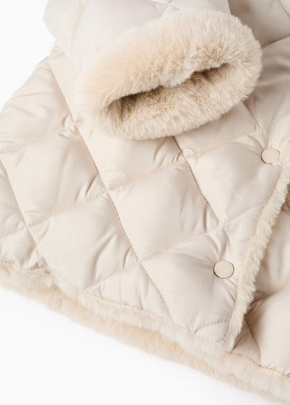 Parka Acolchoada com Forro Felpudo para Bebé Menina, Bege