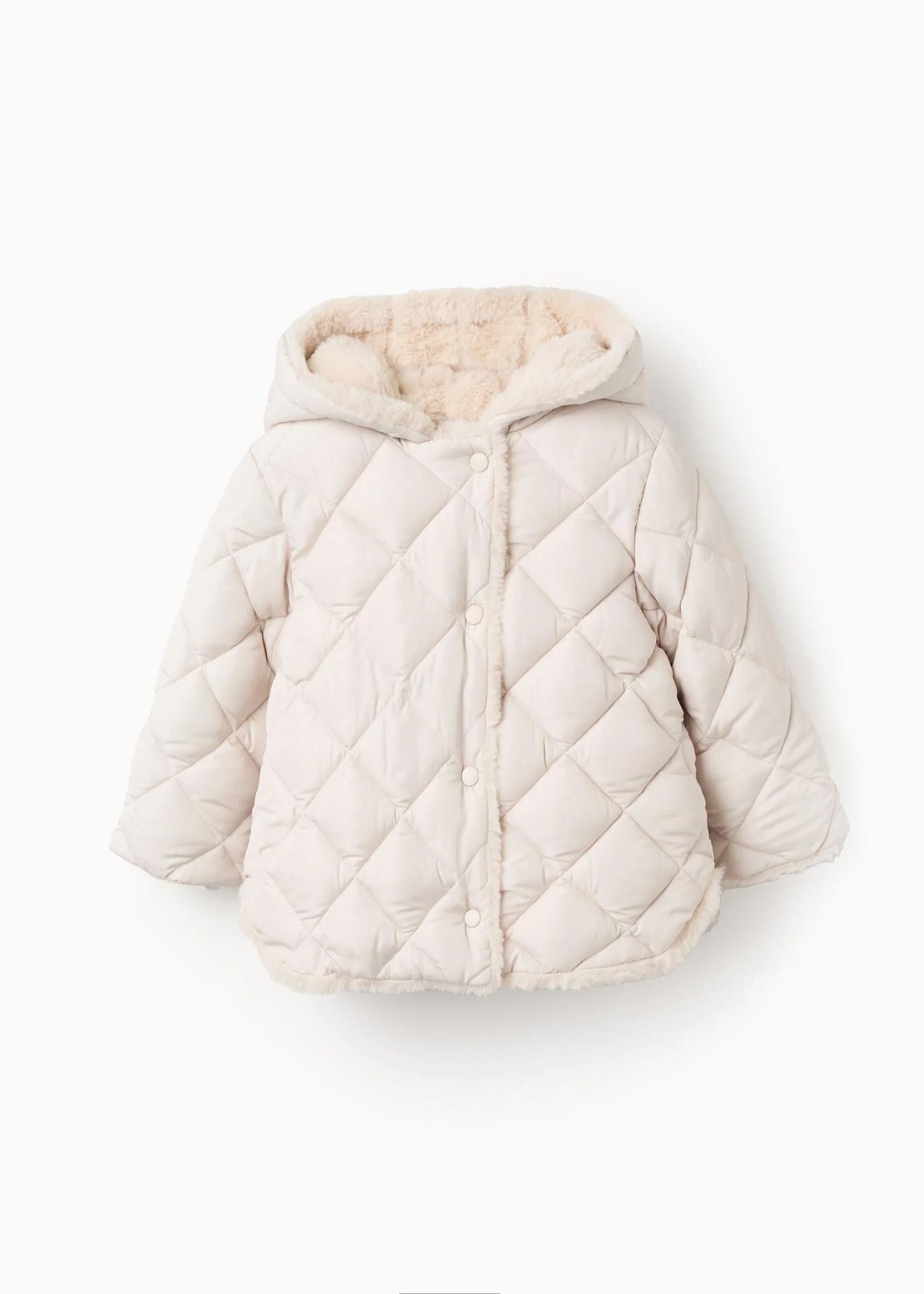 Parka Acolchoada com Forro Felpudo para Bebé Menina, Bege