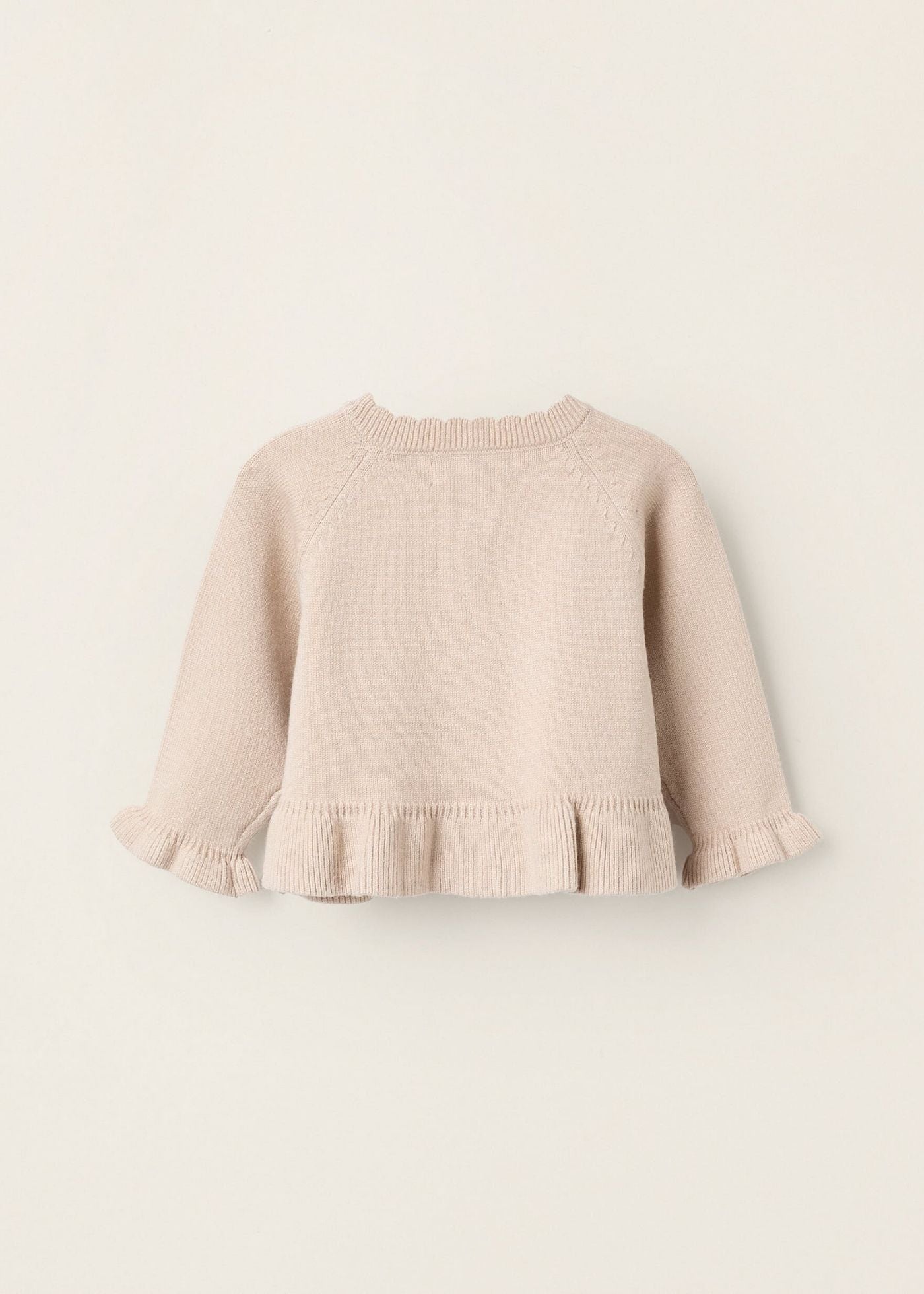 Casaco de Malha com Folhos para Recém-Nascida, Bege