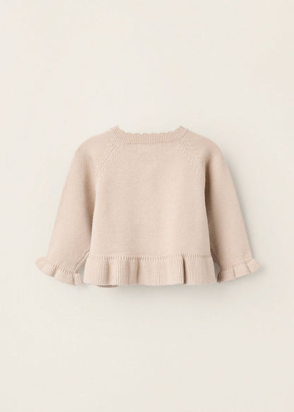 Casaco de Malha com Folhos para Recém-Nascida, Bege