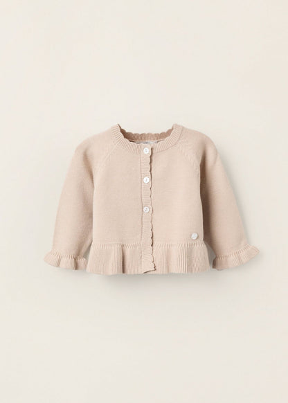 Casaco de Malha com Folhos para Recém-Nascida, Bege