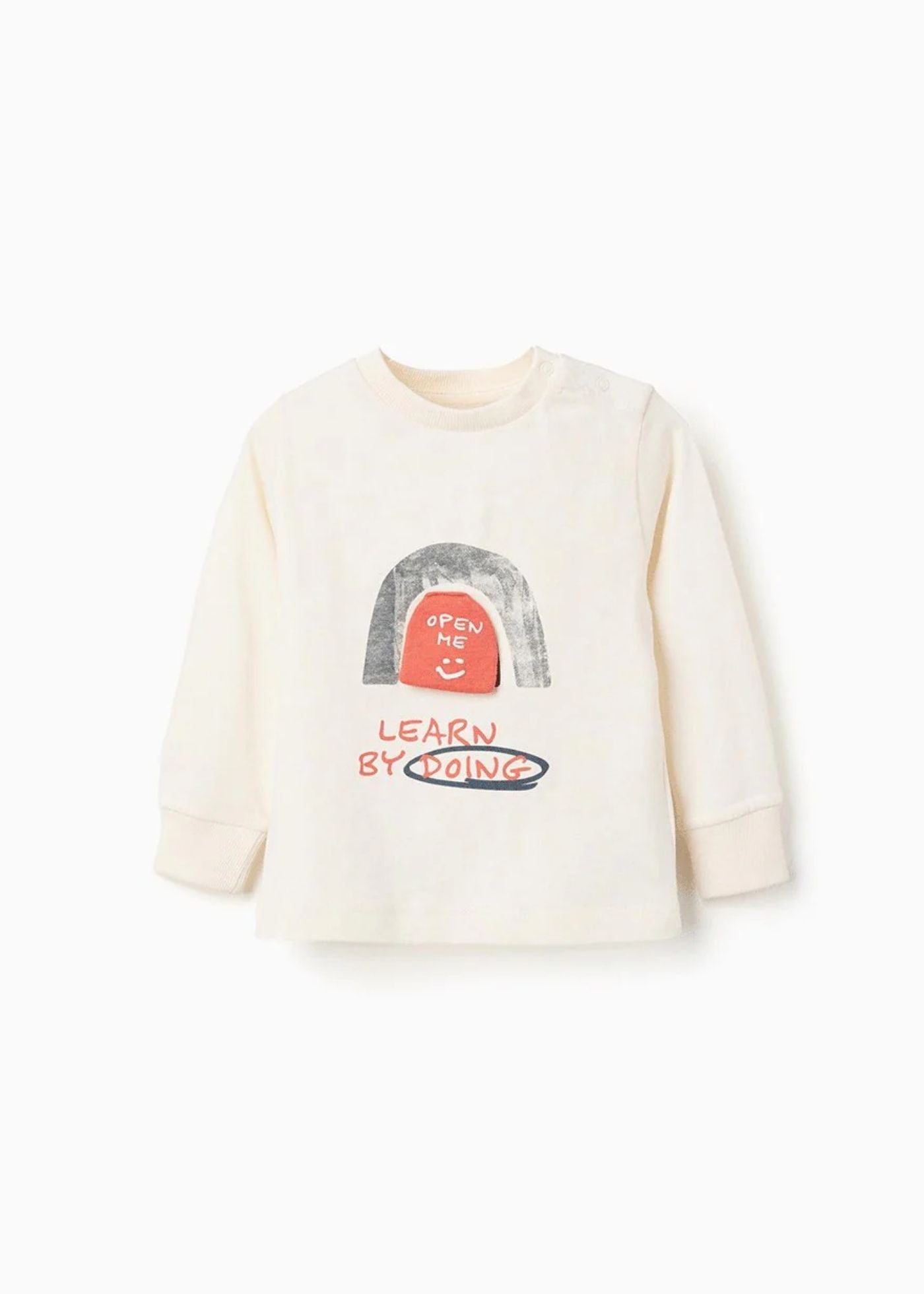 T-shirt de algodão com estampado de raposa para bebé menino, branco