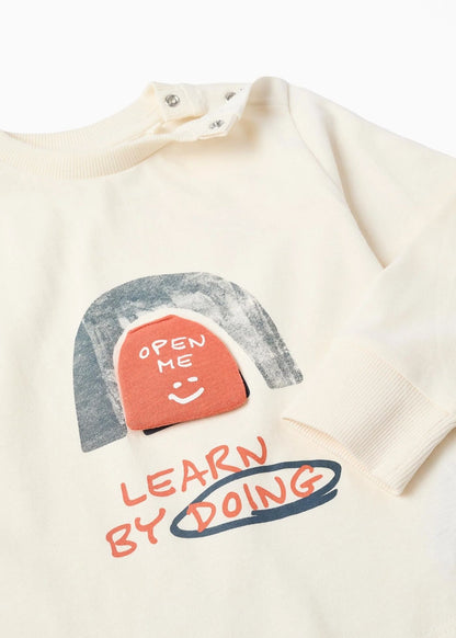 T-shirt de algodão com estampado de raposa para bebé menino, branco