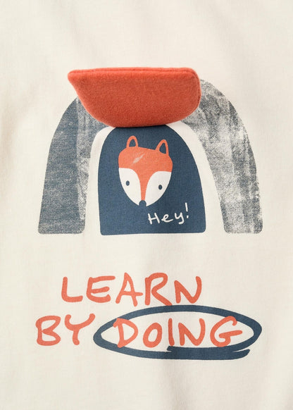 T-shirt de algodão com estampado de raposa para bebé menino, branco