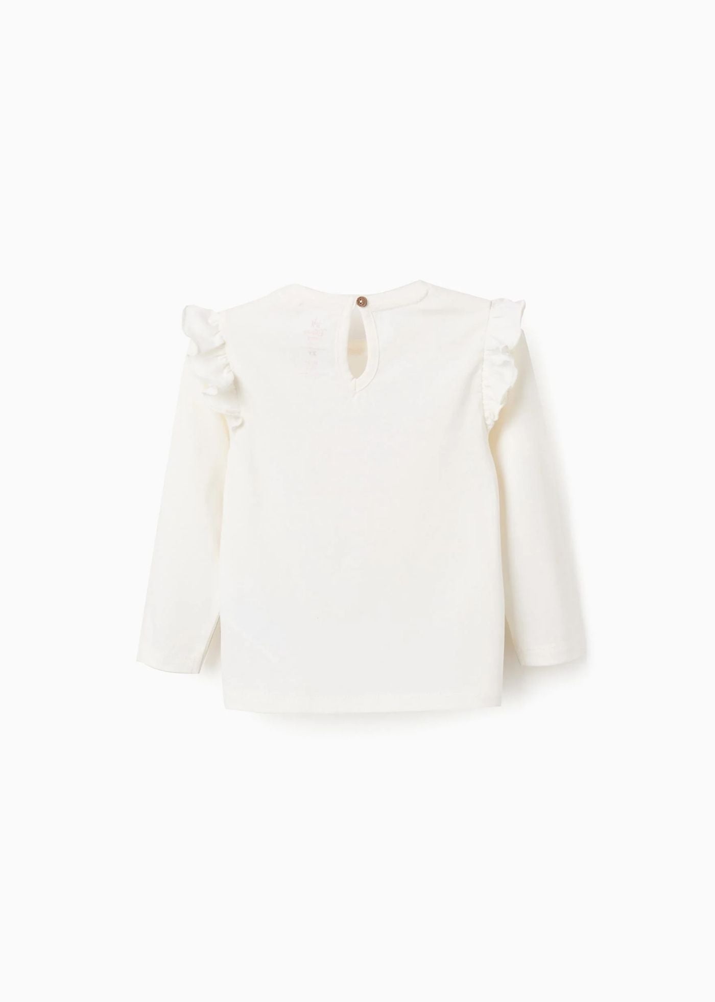 T-shirt de Algodão com Folhos para Bebé Menina 'Marie', Branco