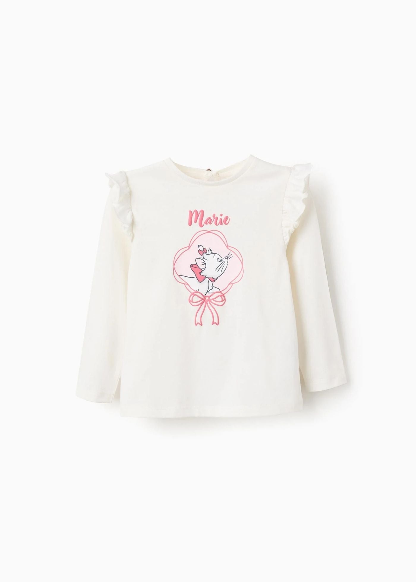 T-shirt de Algodão com Folhos para Bebé Menina 'Marie', Branco