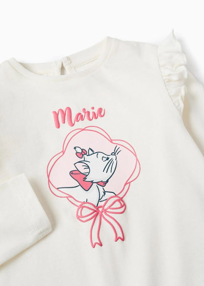 T-shirt de Algodão com Folhos para Bebé Menina 'Marie', Branco