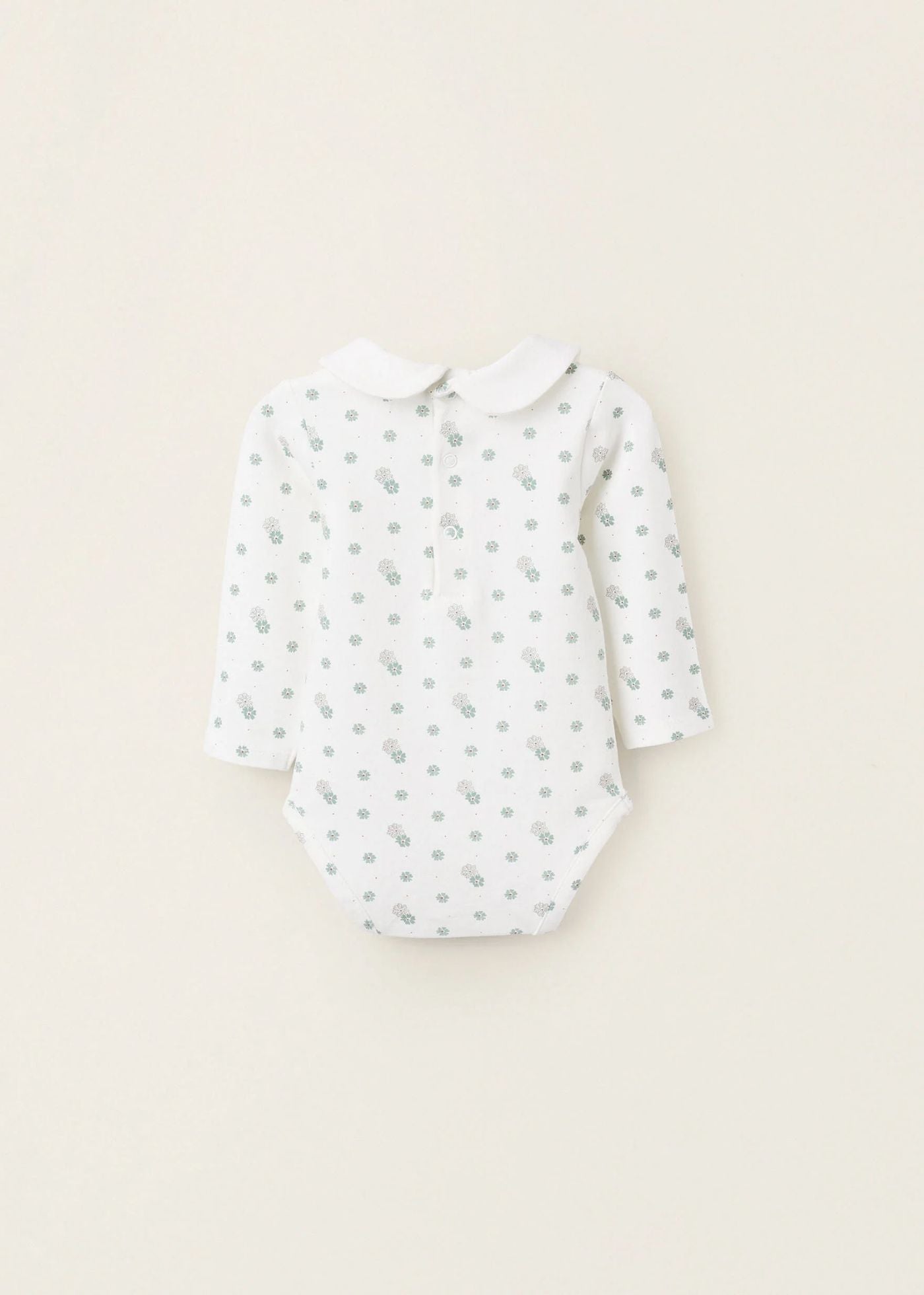 Body Floral com Gola Peter Pan para Recém-Nascida, Branco/Verde