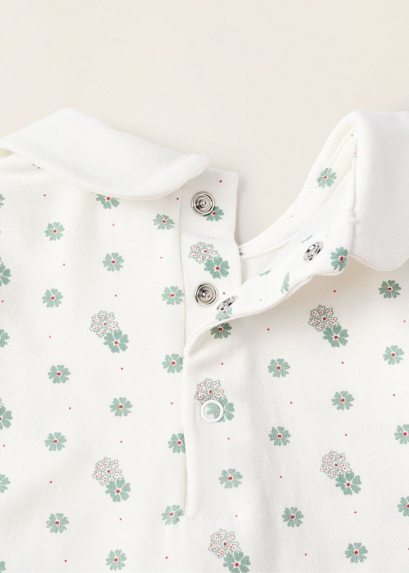 Body Floral com Gola Peter Pan para Recém-Nascida, Branco/Verde