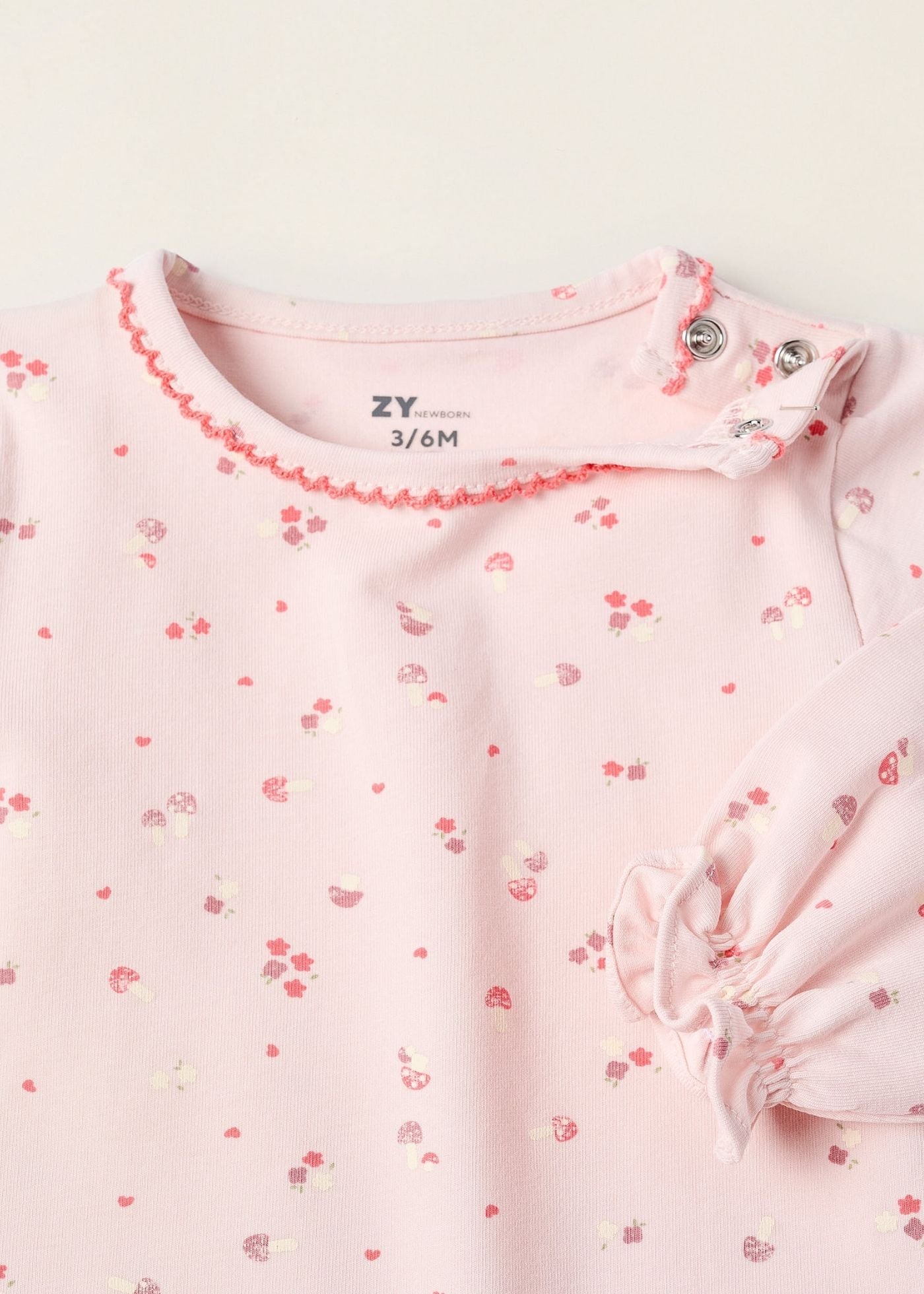 Body com Motivo de Flores e Cogumelos para Recém-Nascida, Rosa