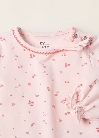 Body com Motivo de Flores e Cogumelos para Recém-Nascida, Rosa