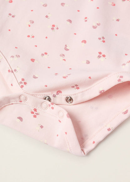 Body com Motivo de Flores e Cogumelos para Recém-Nascida, Rosa