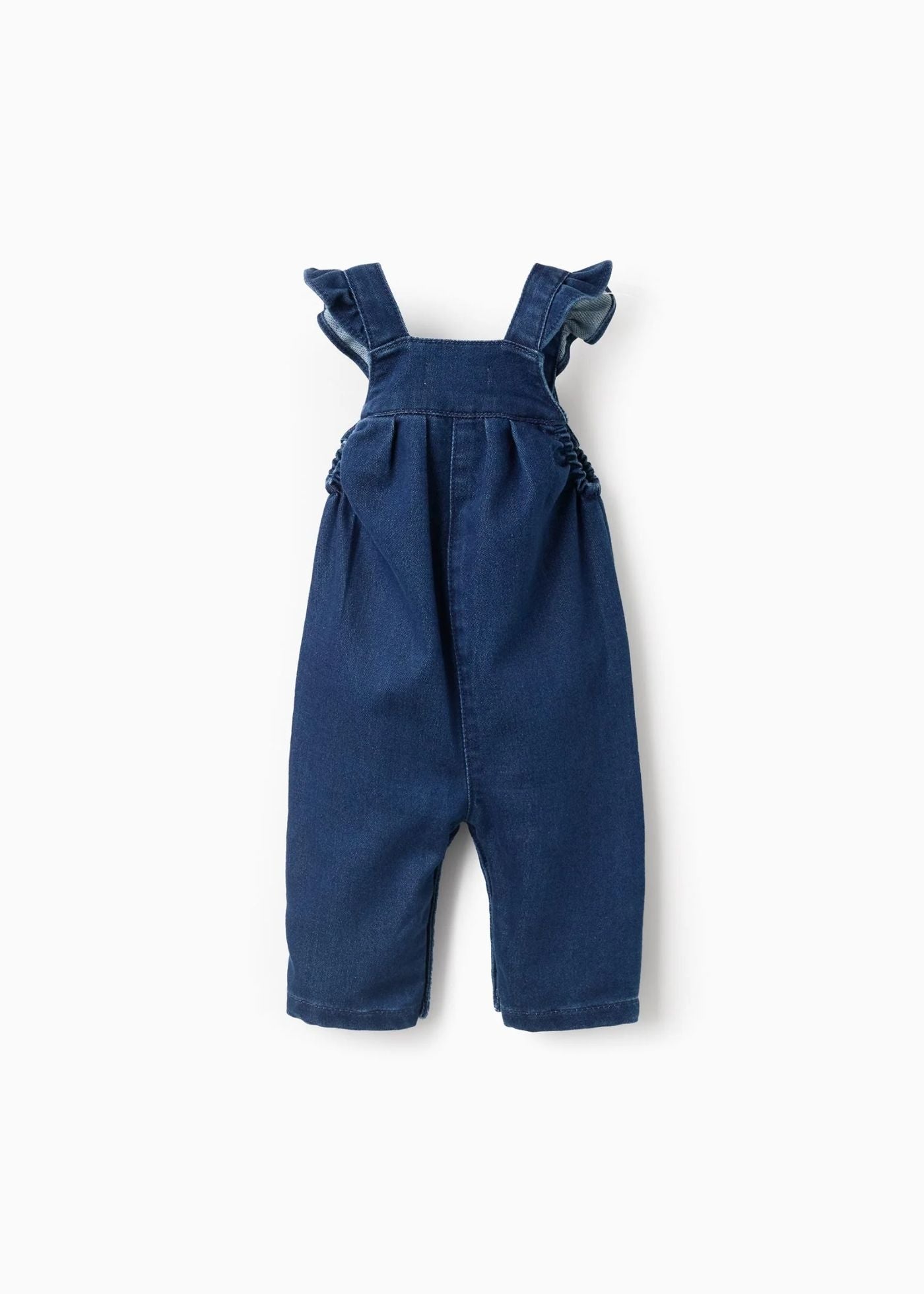 Jardineiras de Ganga com Folhos para Recém-Nascida, Azul