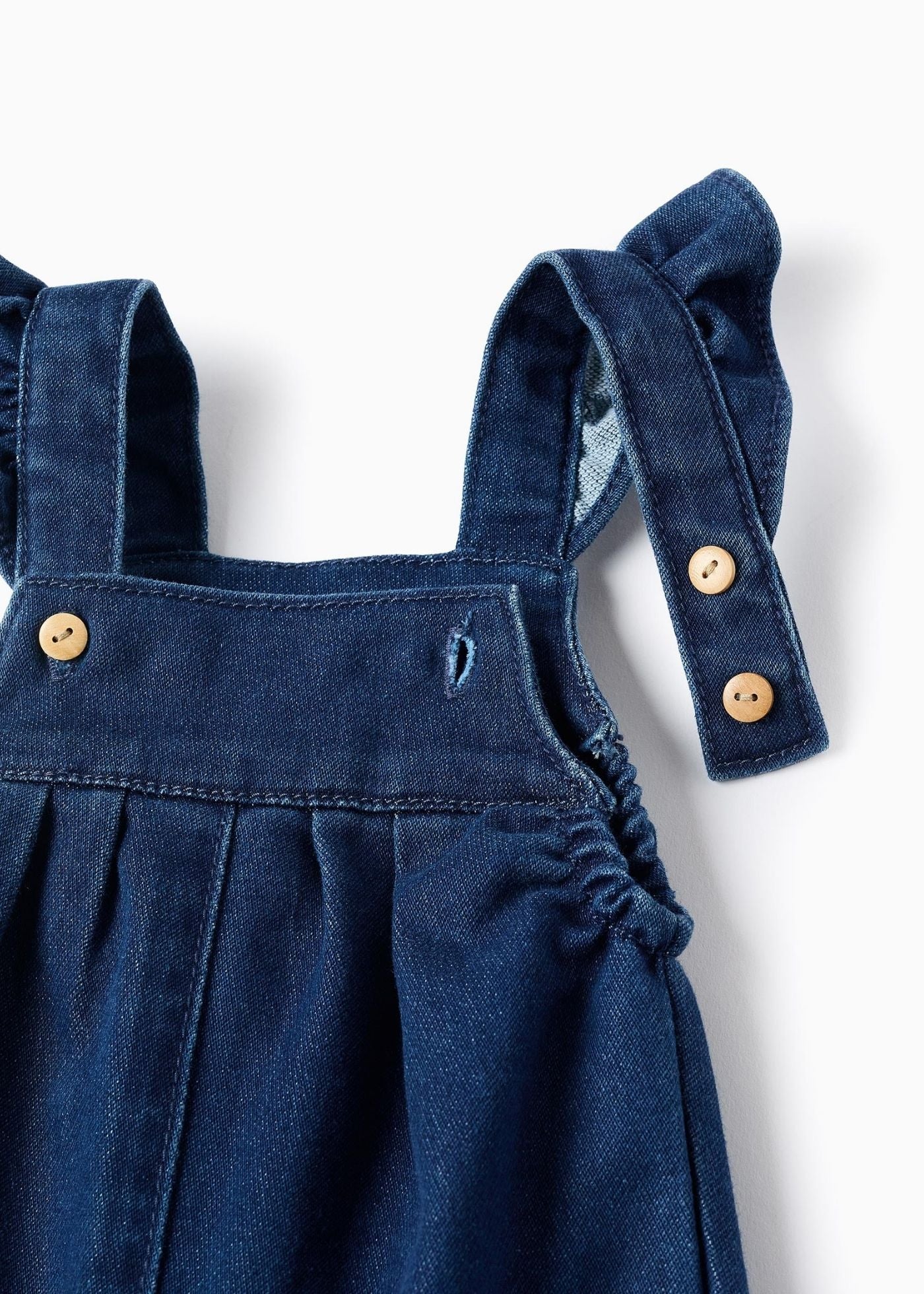 Jardineiras de Ganga com Folhos para Recém-Nascida, Azul