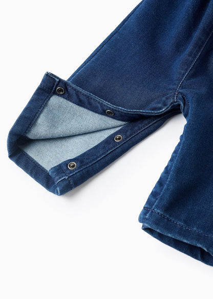 Jardineiras de Ganga com Folhos para Recém-Nascida, Azul