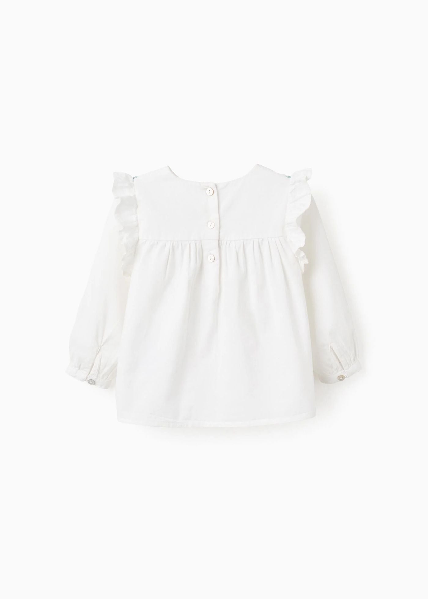 Camisa de Sarja Leve com Bordados de Flores para Bebé Menina, Branco