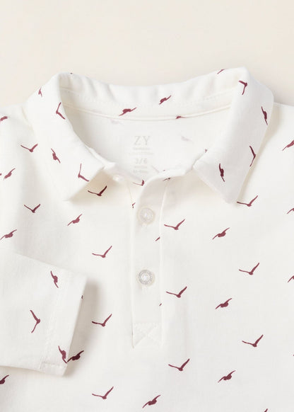 Body com Motivo para Recém-Nascido 'Birds', Branco/Bordô