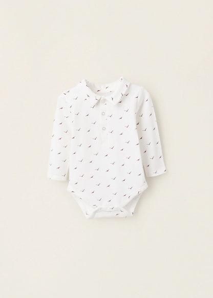 Body com Motivo para Recém-Nascido 'Birds', Branco/Bordô