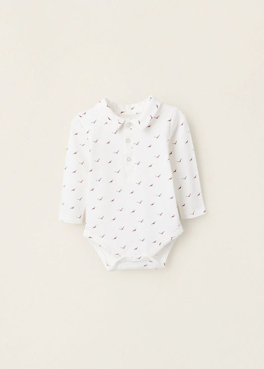 Body com Motivo para Recém-Nascido 'Birds', Branco/Bordô