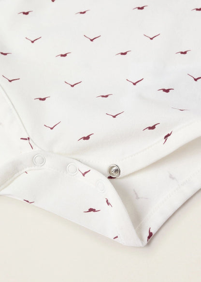 Body com Motivo para Recém-Nascido 'Birds', Branco/Bordô
