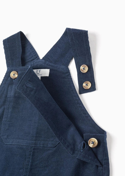 Jardineiras de bombazine com bolso 'B&S' para bebé menino, azul-escuro